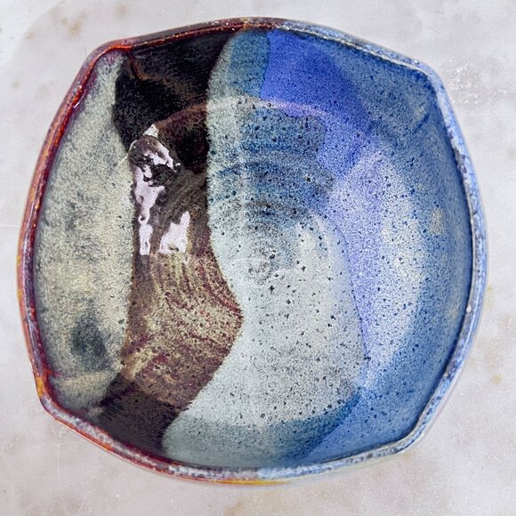 Abstract Bowl Artisan Signed Studio Pottery Wheel Thrown Multicolor Drip Glaze D - Picture 1 of 7